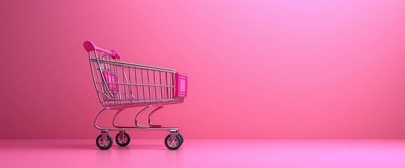 Pink Shopping Cart on Pink Wall: A Monthly Event Celebration Generative AI