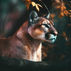 AI generated illustration of a puma standing in the woods