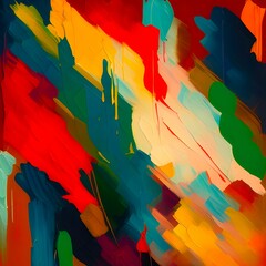 AI generated illustration of a vibrant abstract painting on a red canvas background