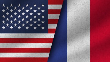 3D rendering of the flags of the United States and France