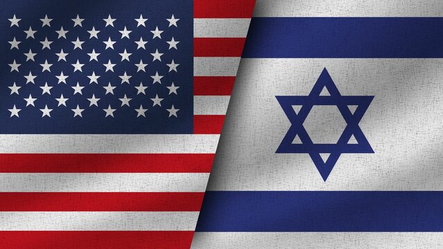 3D rendering of the flags of the United States and Israel