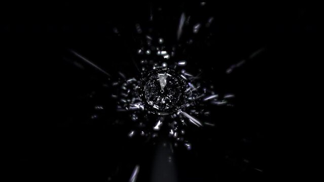 3D Illustration of black Glass Breaked with shatter and debris for wallpaper with pattern move
