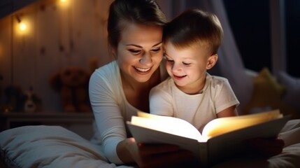 Happy Asian mother relax and read book with baby time together at home. parent sit on sofa with daughter and reading a story. learn development, childcare, laughing, education, storytelling, practice
