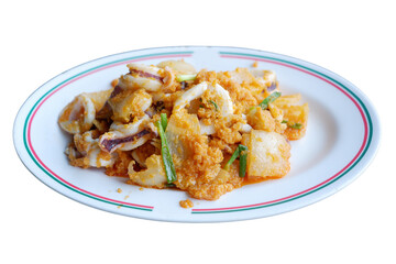 Stir-fried squid with curry powder.