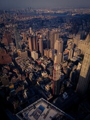 Aerial view of the New York City skyline with skyscrapers on a clear day