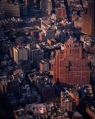 Aerial view of the New York City skyline with skyscrapers on a clear day