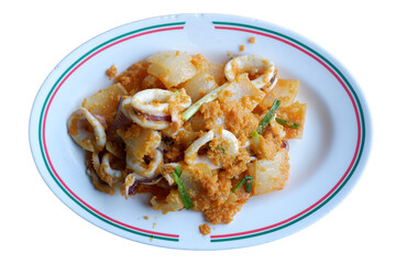 Stir-fried squid with curry powder.
