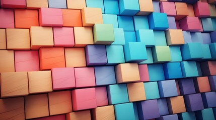 Colorful cubes background in the style of carved wood blocks