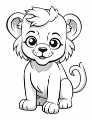 Illustration of a cartoon lion cub sketch on a white background