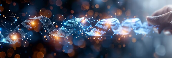 physician hand touching a digital screen which has computerized digital data