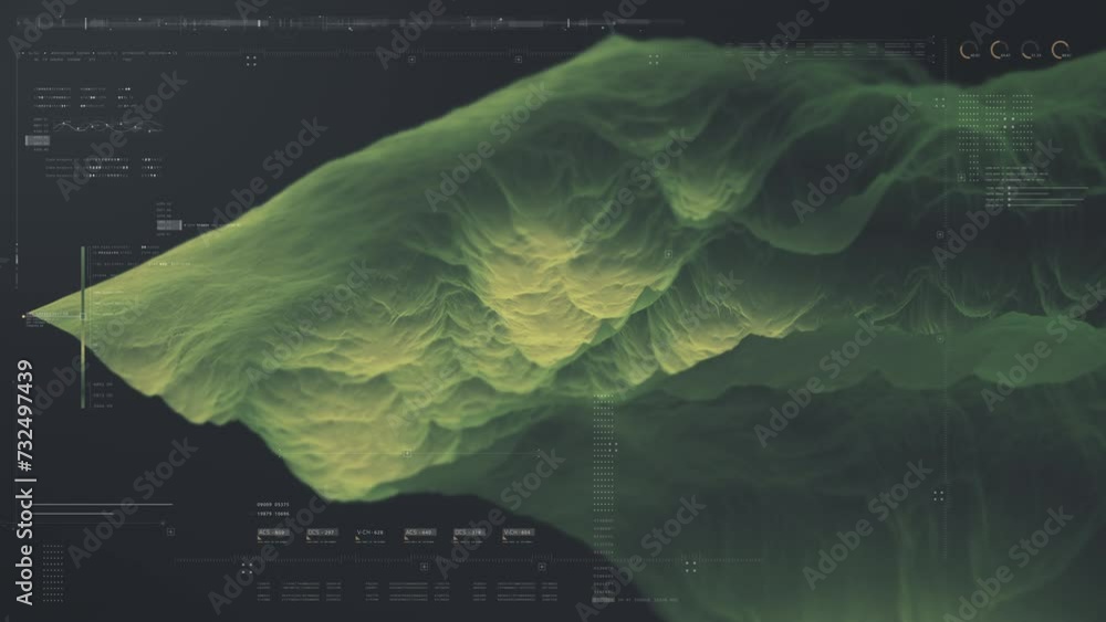 Fototapete futuristic holographic terrain environment, geomorphology, topography loop motion graphic user inter
