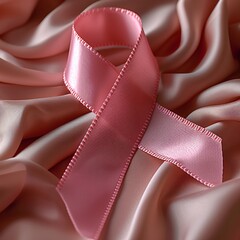 Pink Ribbon on Pink Fabric: A Symbol of Breast Cancer Awareness Generative AI