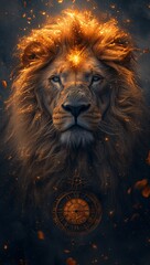 Golden Lion with a Halo: A Symbol of Power and Wisdom Generative AI