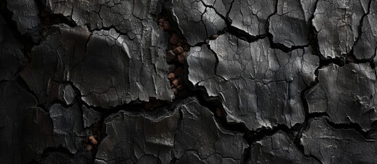 A detailed view of a dark grey charcoal piece, resembling patterns found in monochrome landscapes and resembling bedrock or wood formations in a monochrome photography style.