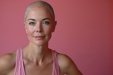 Women's Empowerment: A Bald Head and Pink Background Generative AI