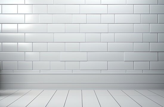 White brick backdrop wall with white floor. Created with Ai