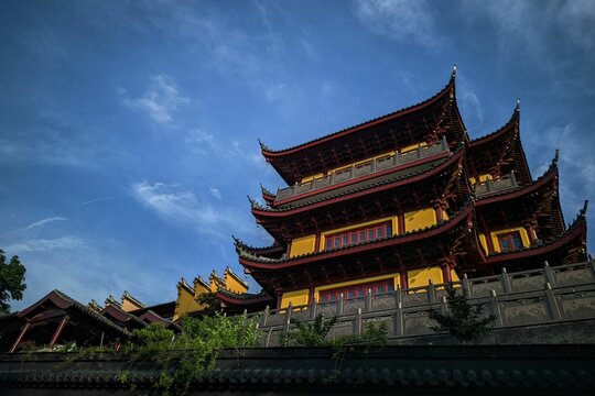 Low angle of an Asian traditional padoga against the sky
