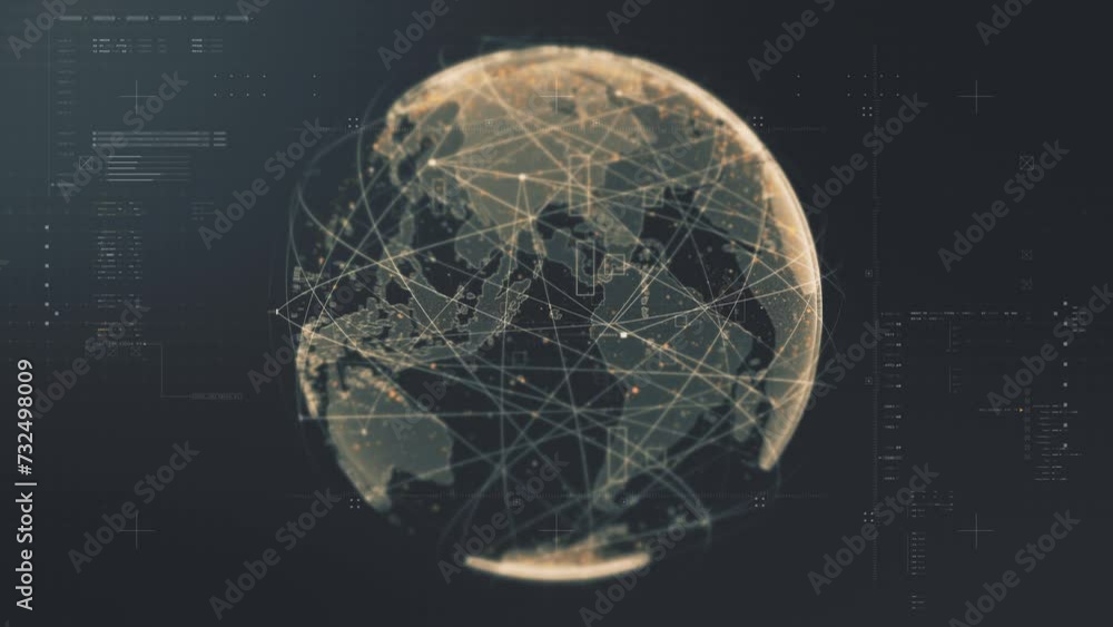 Poster Futuristic digitally generated holographic planet Earth in a loop 360 degree rotation for head up display and user interface design