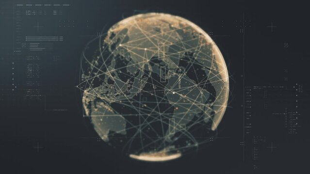 Futuristic digitally generated holographic planet Earth in a loop 360 degree rotation for head up display and user interface design