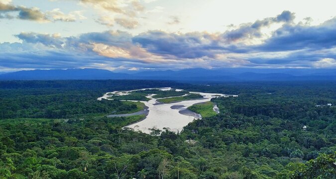 Stunning view of the confluence of the Puyo and Pastaza rivers, Mirador Indichuris, Ecuador