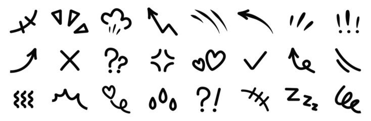 Poster Line movement effect element icon set. Hand drawn cute doodle, cartoon emotion effect decoration symbol, line element. Vector illustration © ShafiqGFX