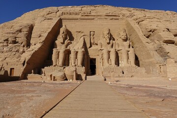 Entrance of the Great Temple of Ramesses II, Abu Simbel temples, Egypt.