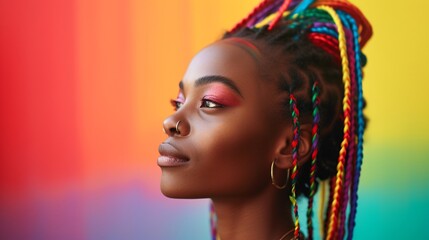a woman with colorful braids - obrazy, fototapety, plakaty