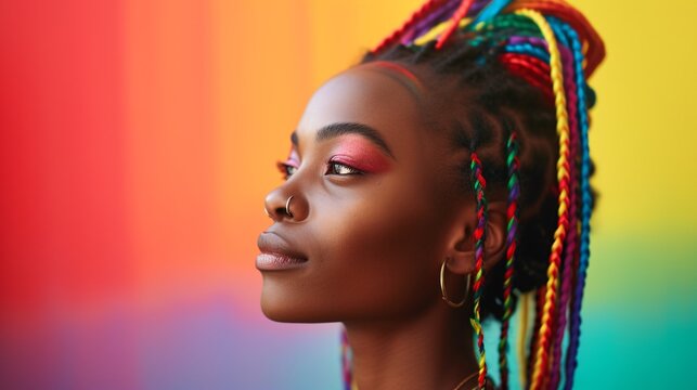 a woman with colorful braids