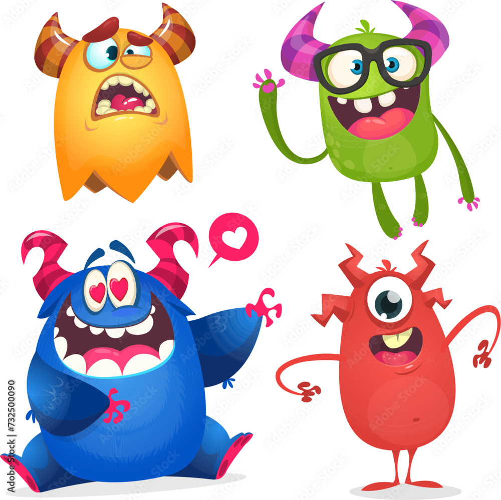 Wall mural cute cartoon monsters. set of cartoon monsters: goblin, ghost, troll, monster, yeti and alien . hall