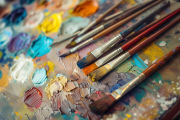 Color charts and paint tools. Close up.