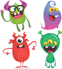 Fotobehang Funny cartoon monsters with different face expressions. Set of cartoon vector happy monsters characters. Halloween design for party decoration,  package design © drawkman