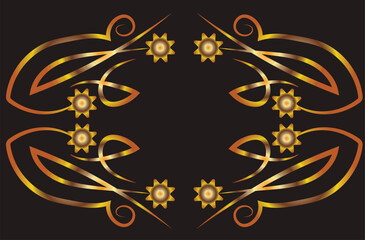 Symmetrical fantasy pattern. Illustration with place for inscription. Gold gradient on a black background for printing on fabric, applique and cards.