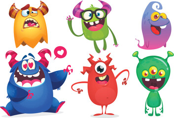 Cute cartoon Monsters. Set of cartoon monsters: goblin, ghost, troll, monster, yeti and alien . Halloween design. Vector illustration isolated