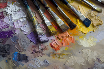 Color charts and paint tools. Close up.