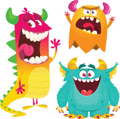 Cute cartoon Monsters. Set of cartoon monsters: goblin, ghost, troll, monster, yeti and alien . Halloween design. Vector illustration isolated