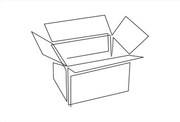 Continuous one line drawing of a cardboard box. Online shopping concept, fast delivery, carton box, shipping and packaging. Transport, cardboard box in doodle style. vector illustration