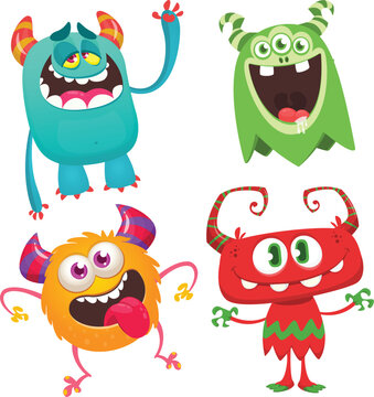 Cute cartoon Monsters. Set of cartoon monsters: goblin, ghost, troll, monster, yeti and alien . Halloween design. Vector illustration isolated