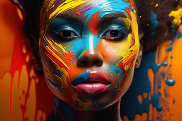 Fototapeta premium Fashion portrait of beautiful african american woman with creative make up, Ai Generated