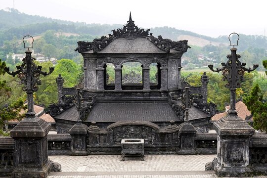Tomb of Khai Dinh Hue Vietnam, was the final architectural work of the Nguyen Dynasty. is of concrete elements with cement, a mixture of Vietnamese and Western concepts.