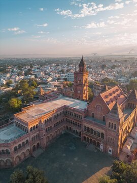 Drone view of the Prag Mahal in the morning in New Bhuj, India