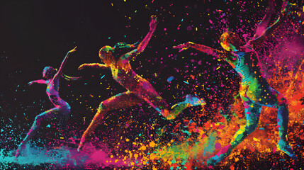 Obraz na płótnie Canvas Experience the fusion of dynamic rhythms in a vibrant mosaic—a celebration of athleticism, precision, and the visual impact of sporting excellence in graceful routines.
