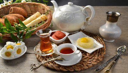 breakfast with tea and cookies