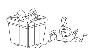 gift box music note.Continuous line drawing. Vector illustration	