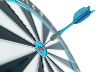 Dartboard bulls-eye with darts hitting the target in a business success concept illustration, financial business targeting planning to winner concept.