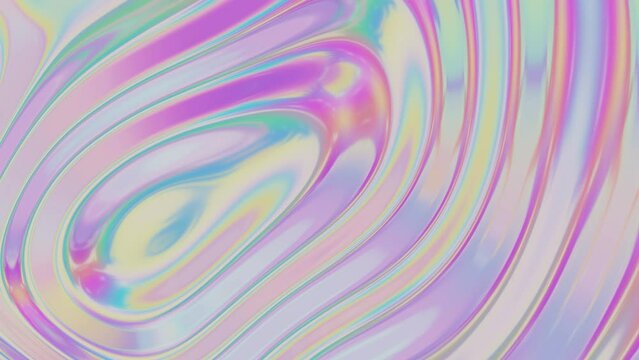 3d viral Trendy light neon abstract holographic background. Ripple smooth waves groovy retro cute y2k texture. Animation 30fps 4k loop