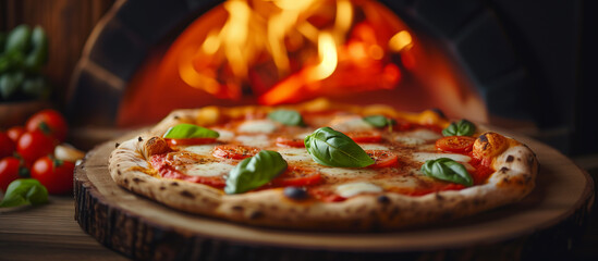 A typical Italian pizza with high crust and fresh ingredients.
