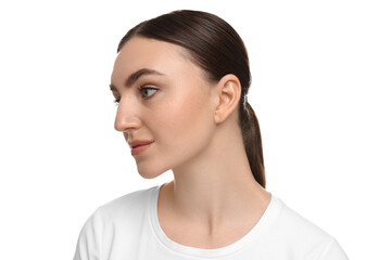 Fototapeta premium Portrait of beautiful woman on white background