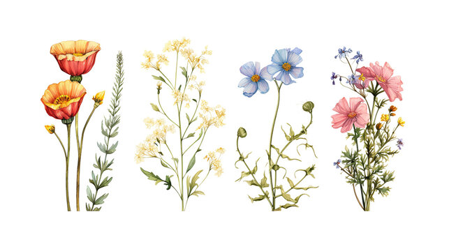 hand drawn dainty  flowers isolated