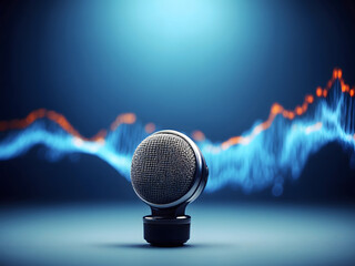 Microphone with the waveform on a blue background design, broadcasting or podcasting banner design.