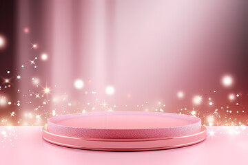 Pink podium 3d illustration background , mock up display with sparkle and glitter for beauty products or holiday event.	